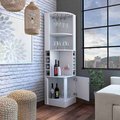 Tuhome Syrah Corner Bar Cabinet, Eight Bottle Cubbies, Double Door, Two Open Shelves, White BLB6546